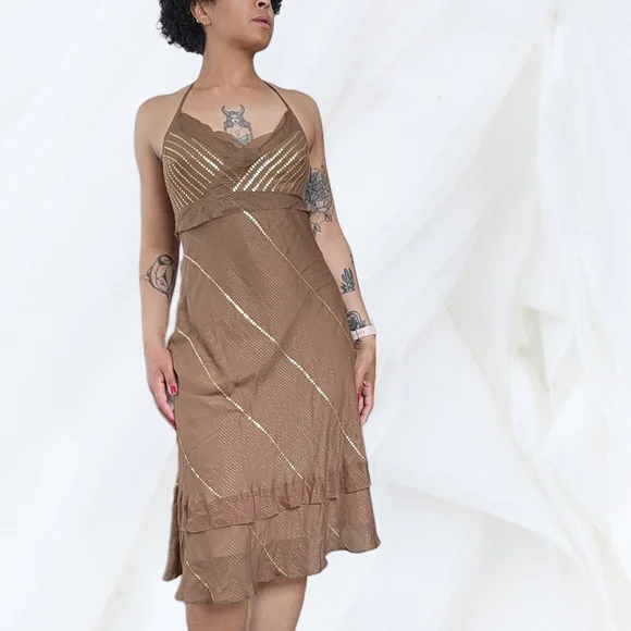 Nwt 90s Brown Sequin Halter Fairycore Dress Size 6 | Color: Brown/Gold | Size: 6 | Meah_Sochic's Closet Nwt 90s Brown Sequin Halter Fairycore Dress Size 6 | Color: Brown/Gold | Size: 6 | Meah_Sochic's Closet